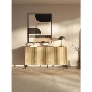 Dressoir met 3 deuren – drie lades en lamellenfront – 154 cm – eiken artisan – TELIRE
