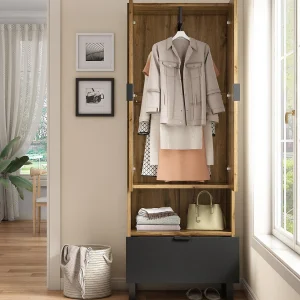 Garderobe met lade en vak – met kledingroede – Naturel