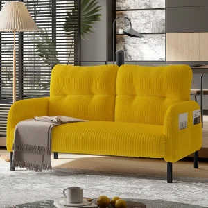 Gele rechte bank – Fauteuil met rugleuning en zijzakken – corduroy – voor kantoren en woonkamers Gele rechte bank – Fauteuil met rugleuning en zijzakken – corduroy – voor kantoren en woonkamers