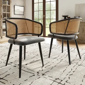 eetkamerstoelen, rotan rugleuning, fluwelen kussen, modern design, grijs (47x47x79 cm) eetkamerstoelen, rotan rugleuning, fluwelen kussen, modern design, grijs (47x47x79 cm)