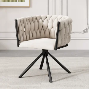 Eetkamerstoel van fluweel, luxe fauteuil, 360° draaibaar, metalen frame, beige (afmetingen niet gespecificeerd)