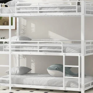 Driedubbel stapelbed – 3x90x200cm – ijzeren frame – Wit
