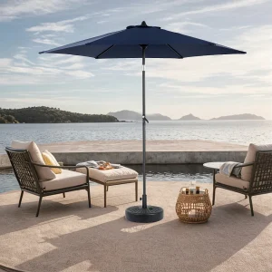 Dubbelzijdige rechthoekige buitenparasol met slinger, staal, marineblauw (274x213x200 cm)