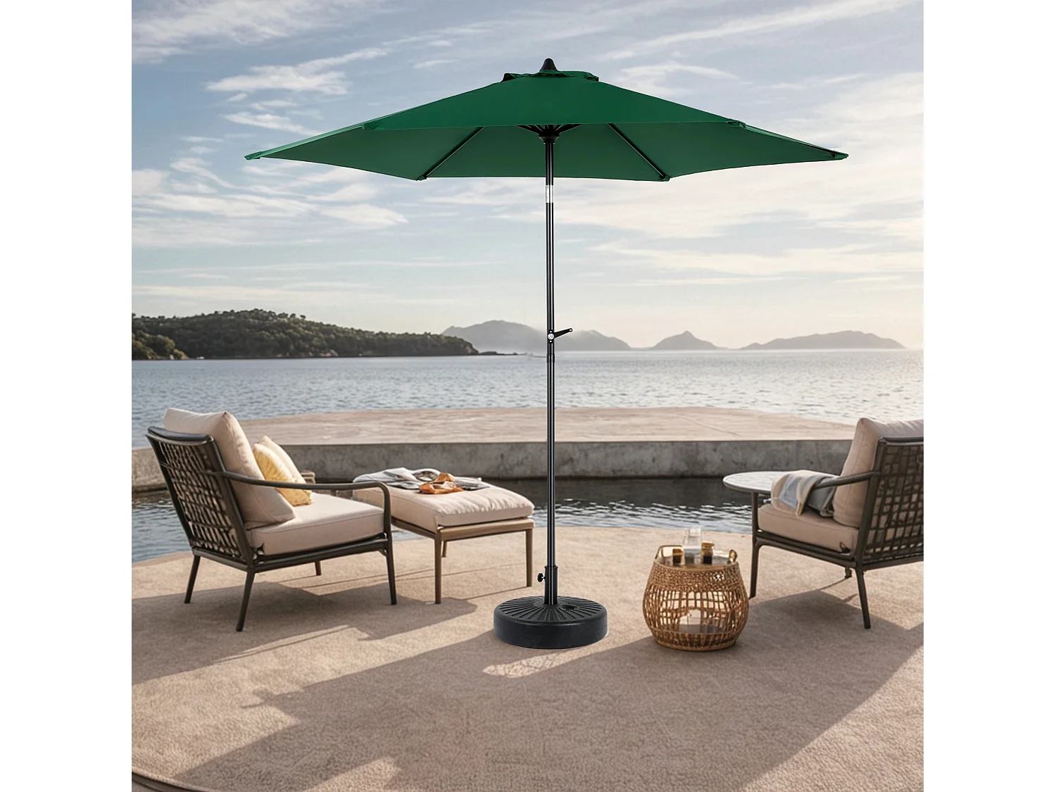 Dubbelzijdige buitenparasol, rechthoekig met slinger, staal, donkergroen (274x213x200 cm)