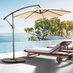 Dubbelzijdige rechthoekige buitenparasol met slinger, stalen frame, kaki (4,5×4,5x3m)