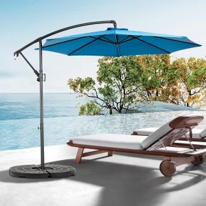 Dubbelzijdige rechthoekige buitenparasol met slinger, stalen frame, blauw (4,5×4,5x3m)