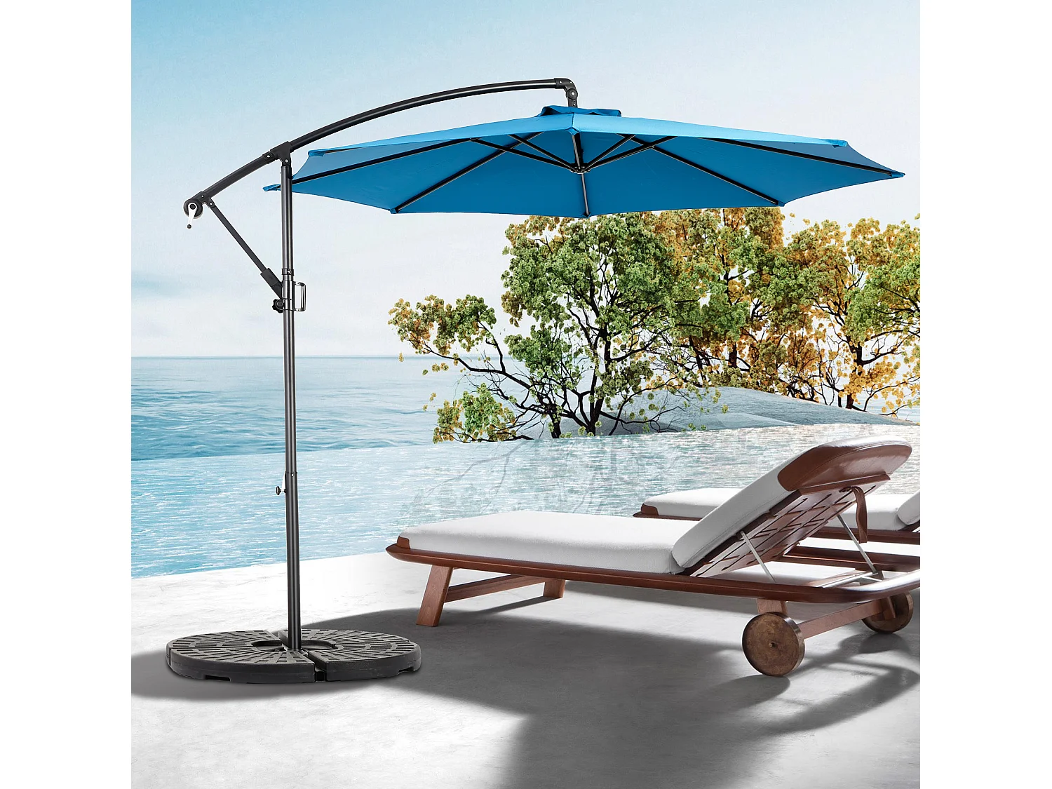 Dubbelzijdige rechthoekige buitenparasol met slinger, stalen frame, blauw (4,5x4,5x3m)