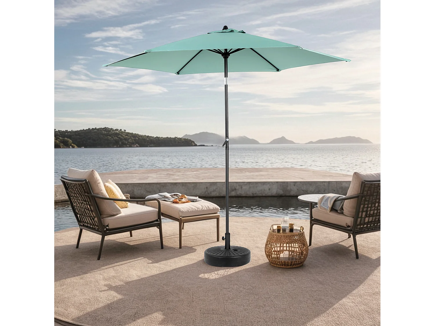 Dubbelzijdige rechthoekige buitenparasol, met slinger, staal, lichtgroen (274x213x200 cm)