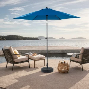Dubbelzijdige rechthoekige buitenparasol, met slinger, staal, blauw (274x213x200 cm) Dubbelzijdige rechthoekige buitenparasol, met slinger, staal, blauw (274x213x200 cm)