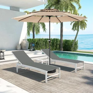 Dubbelzijdige rechthoekige buitenparasol met slinger, stalen frame, kaki (4,5×4,5x3m) Dubbelzijdige rechthoekige buitenparasol met slinger, stalen frame, kaki (4,5×4,5x3m)