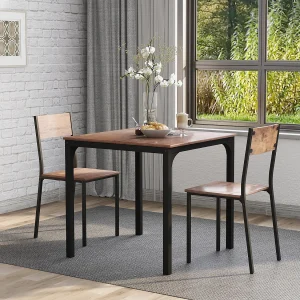 Eetkamerset met tafel en 2 stoelen, vintage design, metaal, bruine kleur (70x70x75 cm) Eetkamerset met tafel en 2 stoelen, vintage design, metaal, bruine kleur (70x70x75 cm)