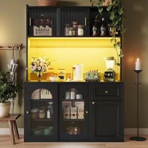 Dressoir met LED, 3 lades, verstelbare planken, MDF, zwart (120x35x167 cm)