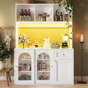 Dressoir met LED, 3 lades, verstelbare planken, MDF, wit (120x35x167 cm)