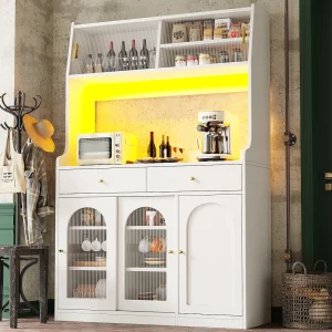 Dressoir met LED, verstelbare planken, 2 lades, MDF, wit (120x40x180 cm)