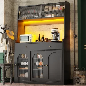 Dressoir met LED, verstelbare planken, 2 lades, MDF en spaanplaat, zwart (120x40x180 cm)