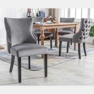 Eetkamerstoel fluweel, modern design, massief houten frame, grijs (44x41x86 cm) Eetkamerstoel fluweel, modern design, massief houten frame, grijs (44x41x86 cm)