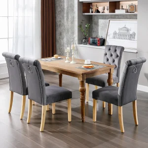 Eetkamerstoel van fluweel met eikenhouten poten, chromen knop en bel, fauteuil in de woonkamer, grijs (54x50x94 cm) Eetkamerstoel van fluweel met eikenhouten poten, chromen knop en bel, fauteuil in de woonkamer, grijs (54x50x94 cm)