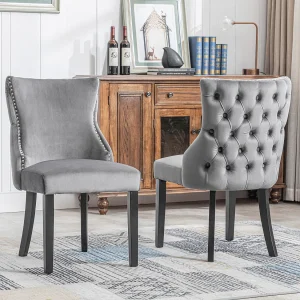 Eetkamerstoel fluweel, modern design, massief houten frame, grijs (44x41x86 cm) Eetkamerstoel fluweel, modern design, massief houten frame, grijs (44x41x86 cm)