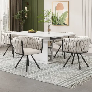 Eetkamerstoel van linnen, fauteuil in de woonkamer, draaistoel met metalen poten, beige en zwart (L50 x D54 x H97 cm, set van 4) Eetkamerstoel van linnen, fauteuil in de woonkamer, draaistoel met metalen poten, beige en zwart (L50 x D54 x H97 cm, set van 4)