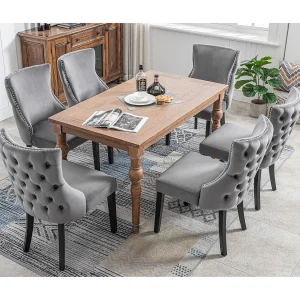 Eetkamerstoel fluweel, modern design, massief houten frame, grijs (44x41x86 cm) Eetkamerstoel fluweel, modern design, massief houten frame, grijs (44x41x86 cm)