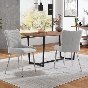 Fluwelen eetkamerstoelen, set van 2, luxe design, met lendensteun en zilveren metalen poten, grijs