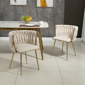 Fluwelen stoelenset met gouden metalen poten, elegant geweven ontwerp, ivoor (55,5 x 54 x 73,9 cm) Fluwelen stoelenset met gouden metalen poten, elegant geweven ontwerp, ivoor (55,5 x 54 x 73,9 cm)