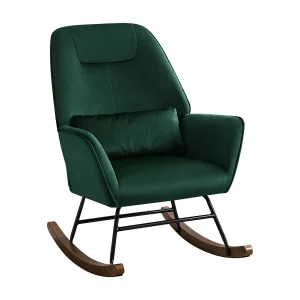 Fluwelen schommelstoel met lendensteun, schommelstoel voor de woonkamer, kinderkamer, donkergroen Fluwelen schommelstoel met lendensteun, schommelstoel voor de woonkamer, kinderkamer, donkergroen