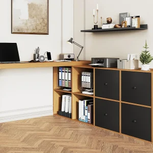 Draaibureau 360° 260×48×78 cm – met 4 vakken – 4 laden – MDF – naturel + zwart