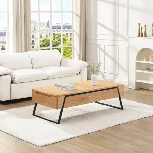 Salontafel met uitklapbaar tafelblad in eiken fineer – Naturel – EBENORA Salontafel met uitklapbaar tafelblad in eiken fineer – Naturel – EBENORA