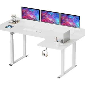 Dripex L-vormige Elektrisch in Hoogte Verstelbaar Bureau, 180 x 110 cm, met Dual Motor, Voegplaat, Wit