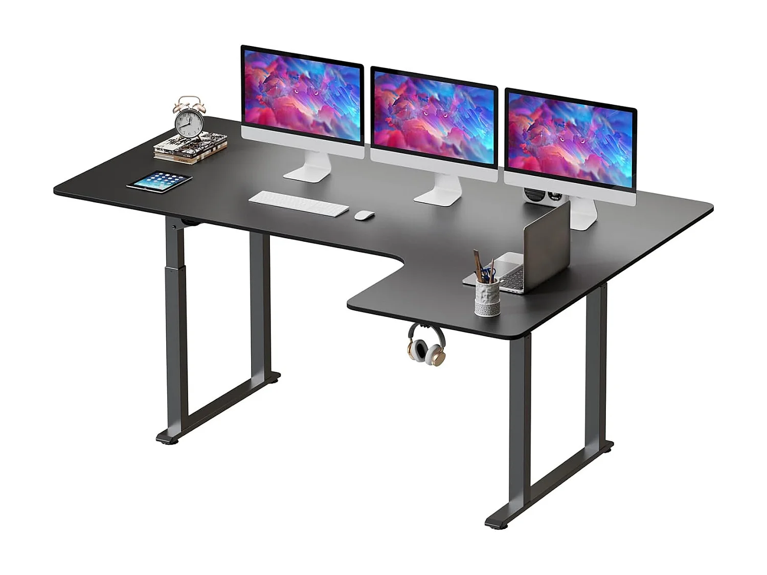 Dripex L-vormig Elektrisch in Hoogte Verstelbaar Bureau, 180 x 110 cm, Dubbele Motor, Voegplaat, Zwart