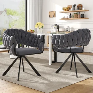 Eetkamerstoel van fluweel, ergonomisch design met verstelbare klauwpoten, grijs (64x54x77cm)