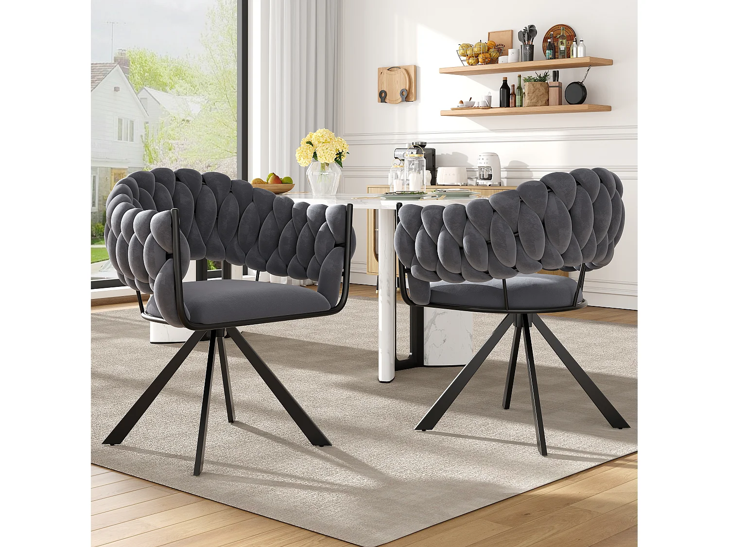 Eetkamerstoel van fluweel, ergonomisch design met verstelbare klauwpoten, grijs (64x54x77cm)
