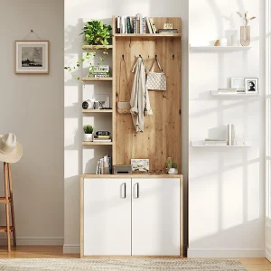 Garderobekast 75x33x180 cm schoenenhaken 5 niveaus kasten wit hout Garderobekast 75x33x180 cm schoenenhaken 5 niveaus kasten wit hout