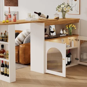 Dressoir、Draaibare en uittrekbare barkast met LED – grote opbergruimte – eigentijdse stijl – Wit Dressoir、Draaibare en uittrekbare barkast met LED – grote opbergruimte – eigentijdse stijl – Wit