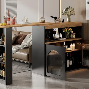 Dressoir、Draaibare en uitschuifbare barkast met LED – grote opbergruimte – eigentijdse stijl – Zwart Dressoir、Draaibare en uitschuifbare barkast met LED – grote opbergruimte – eigentijdse stijl – Zwart