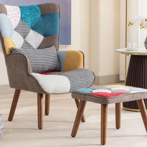 Fauteuil met voetensteun – met kleurrijk patchworkpatroon – Multicolour Fauteuil met voetensteun – met kleurrijk patchworkpatroon – Multicolour