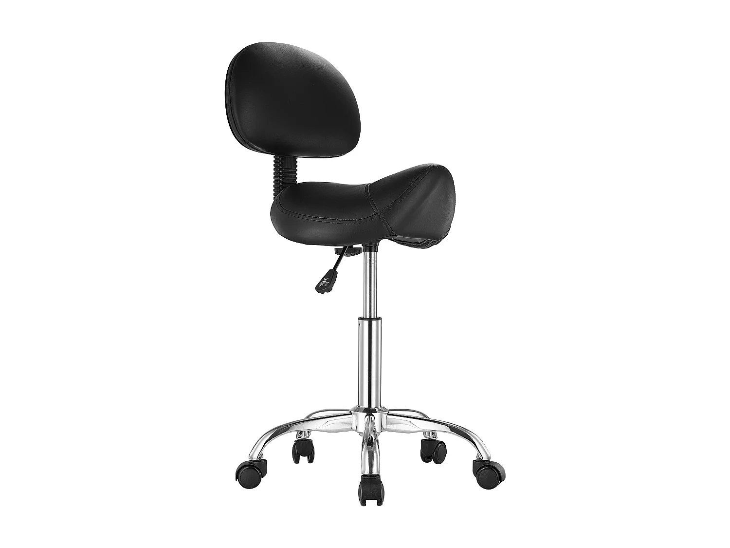 Ergonomische Zadelkruk, SucceBuy Zadelkruk met Rugleuning PU-Leer in Hoogte Verstelbaar Zwart