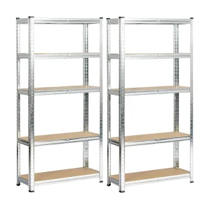 Dubbel Metalen Rek 70x30x154 cm Zilver – 10 Planken, Zelfmontage, 175 kg Belastbaar per Plank, Staal/MDF Constructie