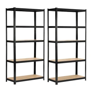 Dubbele Zwarte Metalen Stellingkast 90x40x180cm – Staand opbergmeubel van Staal en MDF met 5 planken, Maximale Draagkracht 175kg, Zelfmontage Dubbele Zwarte Metalen Stellingkast 90x40x180cm – Staand opbergmeubel van Staal en MDF met 5 planken, Maximale Draagkracht 175kg, Zelfmontage