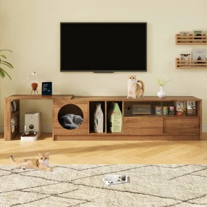 Draaibare tv-kast – 180(+80) x 40 x 51,5 cm – met kattenrustplaats + deuren – MDF – naturel Draaibare tv-kast – 180(+80) x 40 x 51,5 cm – met kattenrustplaats + deuren – MDF – naturel