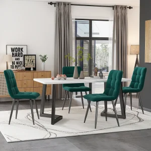 Eettafel met wit marmerfineer, 4-6 zitplaatsen, 117x68cm, gemaakt van MDF, poten van zwart metaal