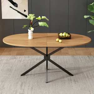 Eettafel voor 4-6 personen, 120×80 cm, gemaakt van MDF met gekruiste poten, houtnerfafwerking – Houtkleur Eettafel voor 4-6 personen, 120×80 cm, gemaakt van MDF met gekruiste poten, houtnerfafwerking – Houtkleur