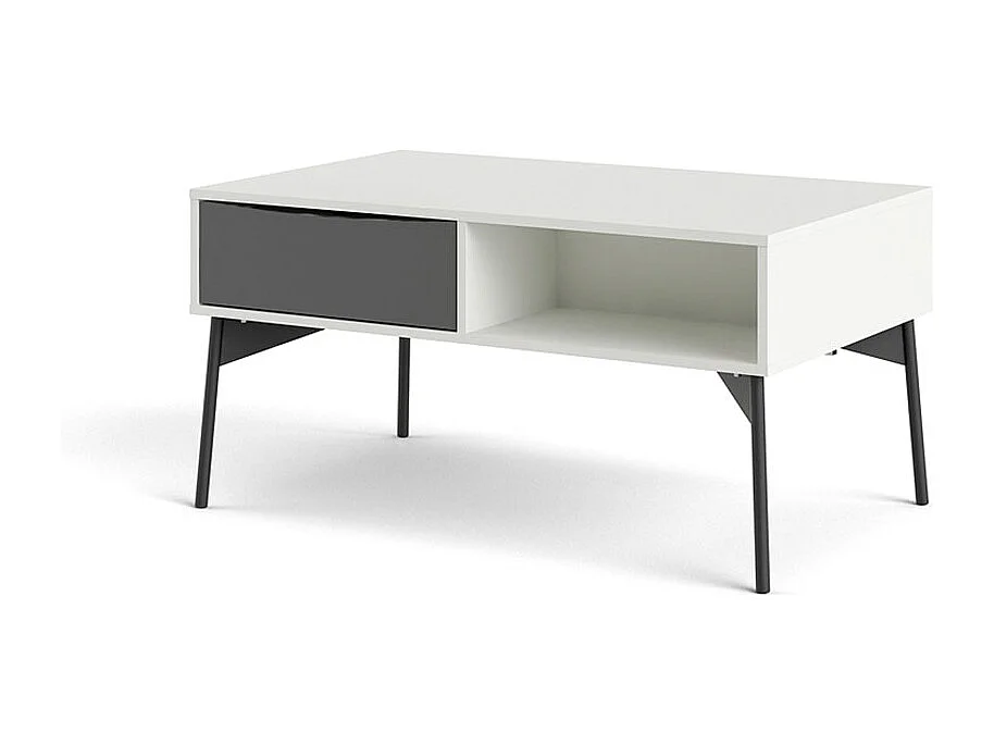 Elly salontafel 1 lade, 3 planken mat wit, grijs.