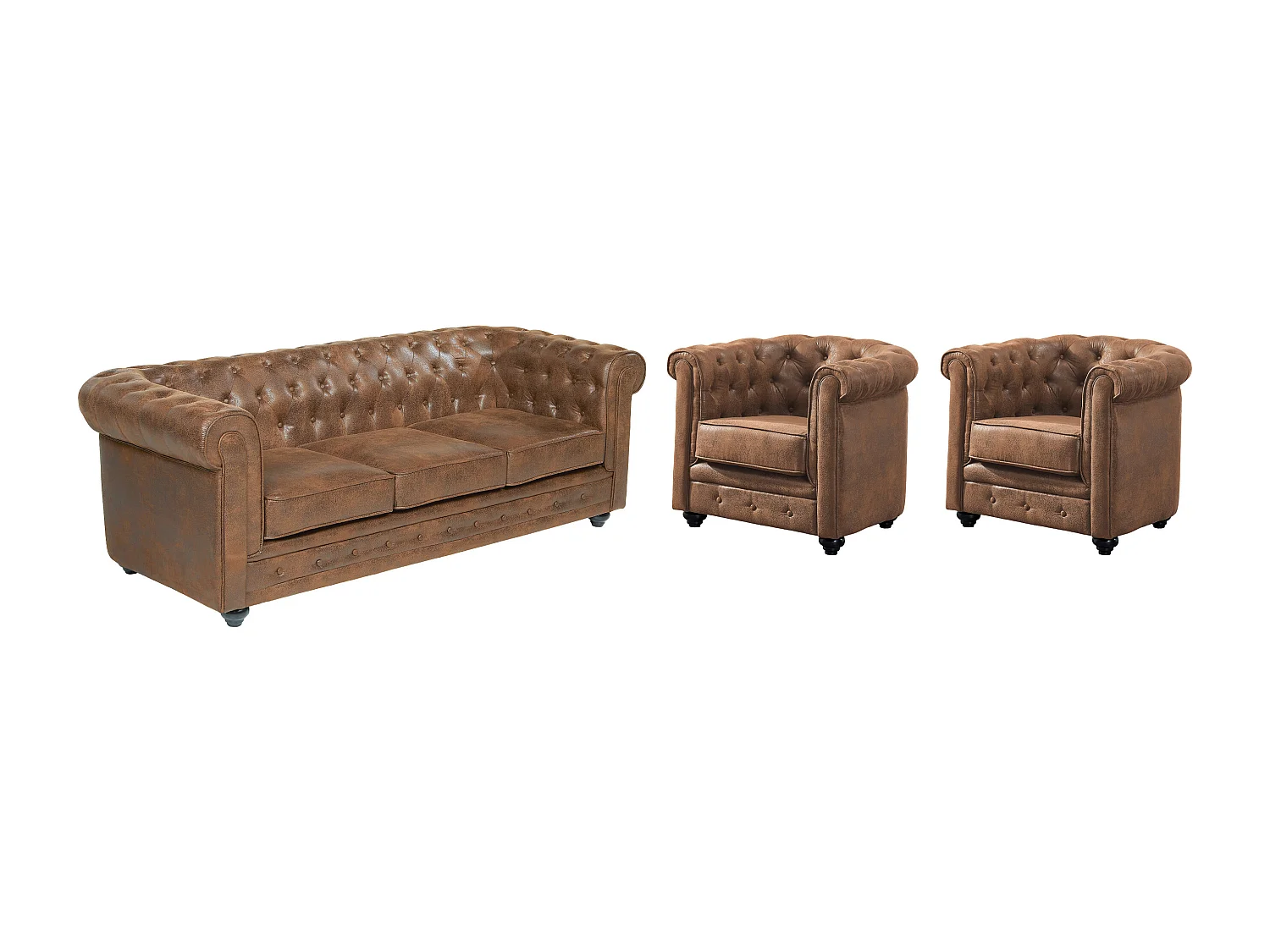 Driezitsbank en 2 fauteuils CHESTERFIELD met vintage look
