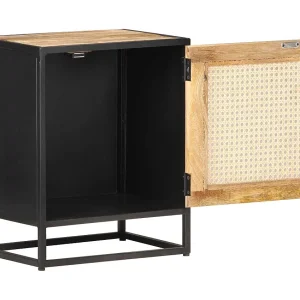 Garden Furniture – Nachtkastje 40x30x50 cm ruw mangohout en natuurlijk riet Garden Furniture – Nachtkastje 40x30x50 cm ruw mangohout en natuurlijk riet