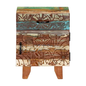 Garden Furniture –  Nachtkastje handgesneden 40x30x50 cm massief gerecycled hout