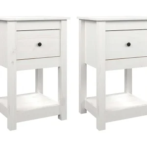 Fourmies  Nachtkastjes 2 st 40x35x61,5 cm massief grenenhout wit