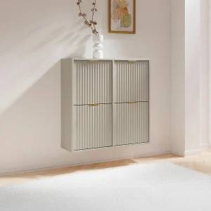 Schoenenkast met 4 klapvakken – Beige en goud – FRALYN Schoenenkast met 4 klapvakken – Beige en goud – FRALYN
