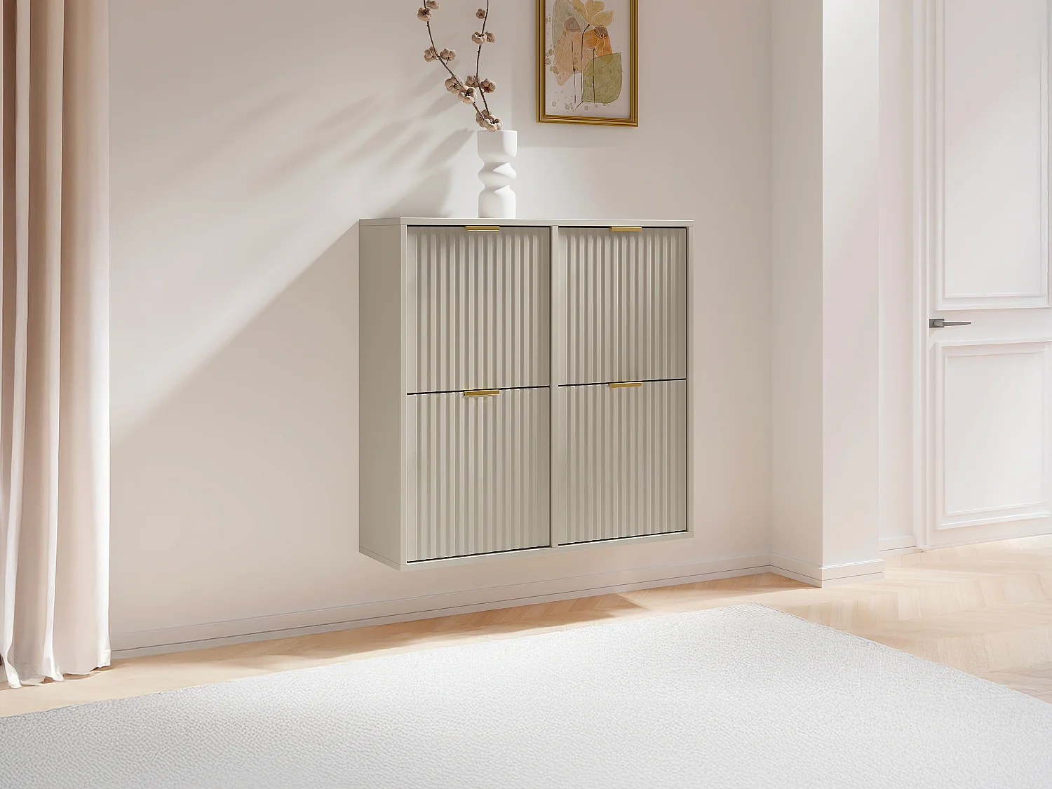 Schoenenkast met 4 klapvakken - Beige en goud - FRALYN